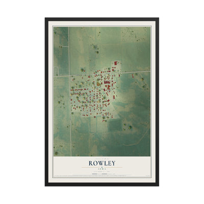 Map of Rowley, Iowa, 12 x 18 inch print in a black wood frame
