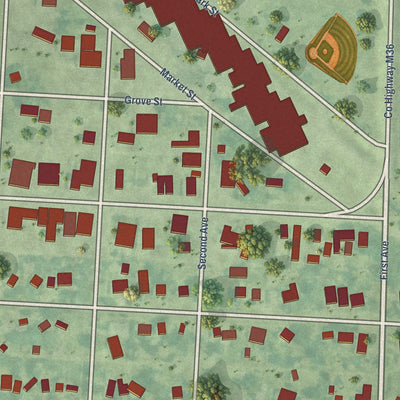 Close-up of the map of Royal, Iowa print showing street and building detail