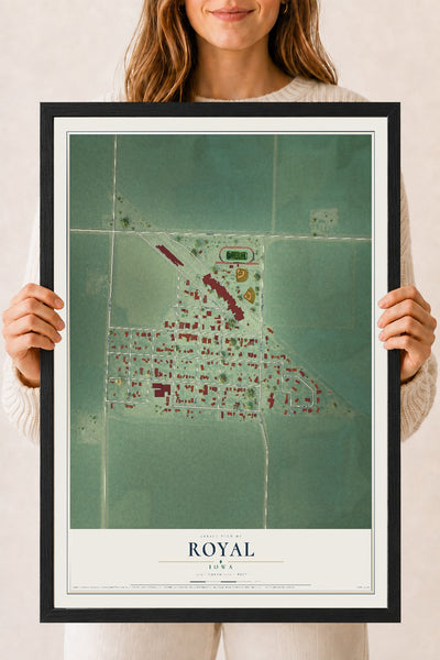 Map of Royal, Iowa, 18 x 24 inch print in a black wood frame