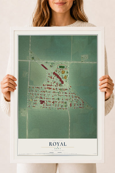 Map of Royal, Iowa, 18 x 24 inch print in a white wood frame