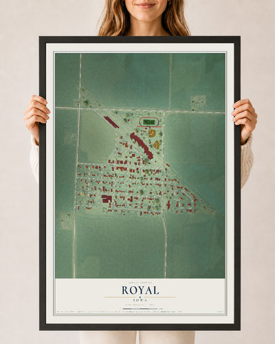 Map of Royal, Iowa, 24 x 36 inch print in a black wood frame