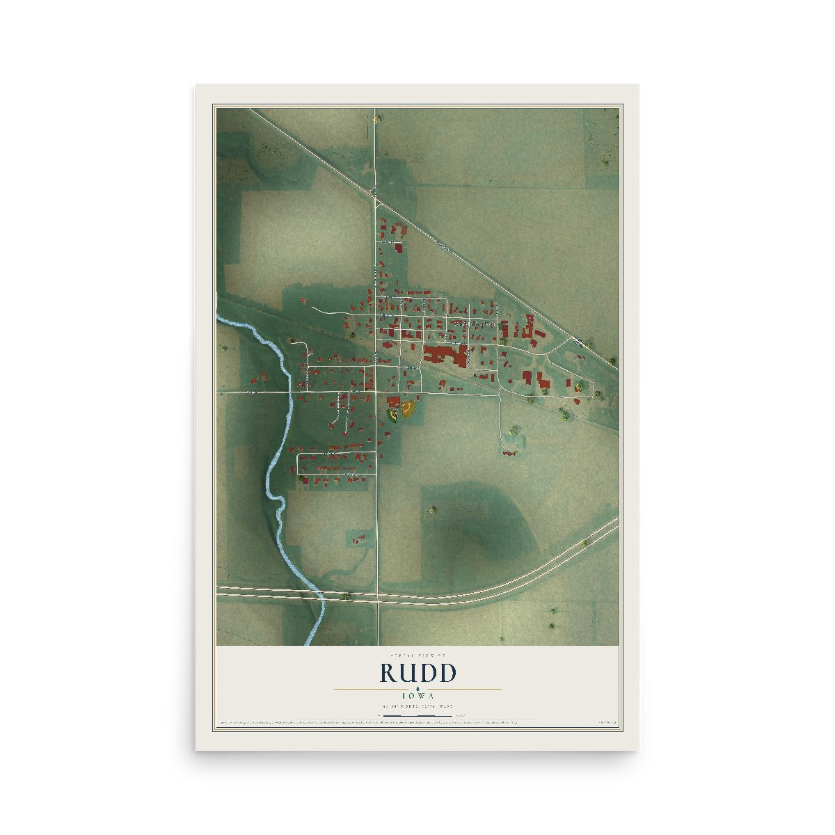 Map of Rudd, Iowa, 12 x 18 inch unframed archival matte print
