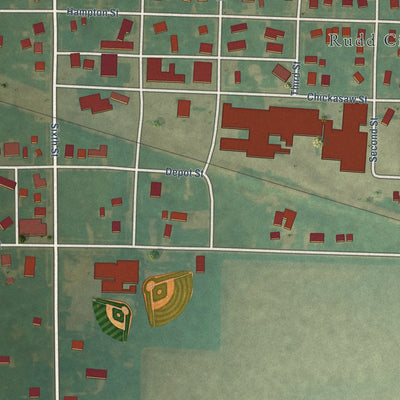 Close-up of the map of Rudd, Iowa print showing street and building detail