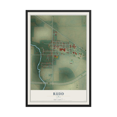 Map of Rudd, Iowa, 12 x 18 inch print in a black wood frame