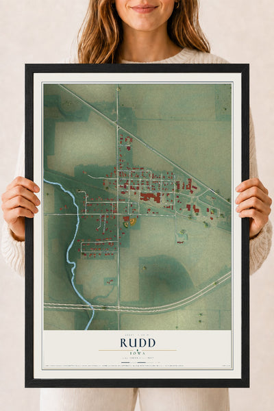 Map of Rudd, Iowa, 18 x 24 inch print in a black wood frame