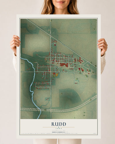 Map of Rudd, Iowa, 24 x 36 inch unframed archival matte print