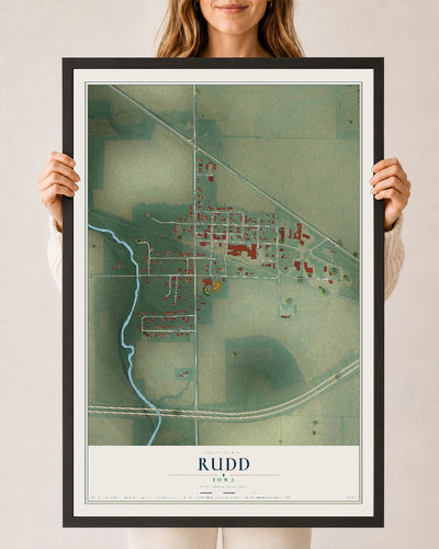 Map of Rudd, Iowa, 24 x 36 inch print in a black wood frame