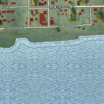 Close-up of the map of Runnells, Iowa print showing street and building detail