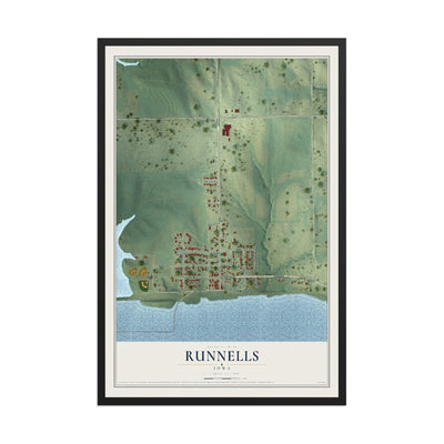 Map of Runnells, Iowa, 12 x 18 inch print in a black wood frame
