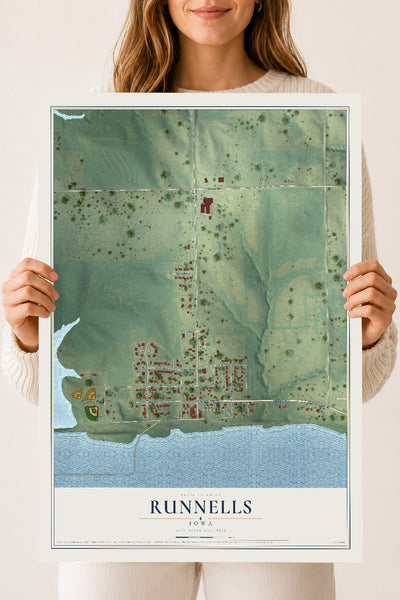 Map of Runnells, Iowa, 18 x 24 inch unframed archival matte print