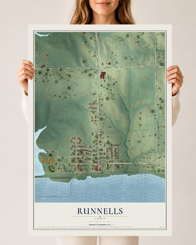 Map of Runnells, Iowa, 24 x 36 inch unframed archival matte print