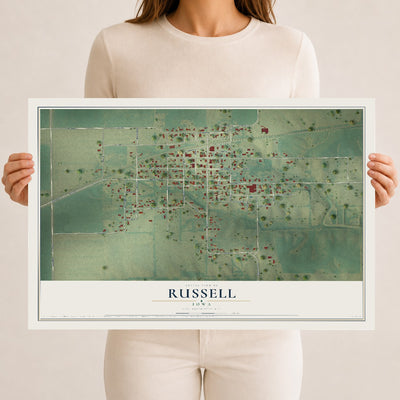 Map of Russell, Iowa, 12 x 18 inch unframed archival matte print