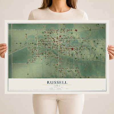Map of Russell, Iowa, 18 x 24 inch unframed archival matte print