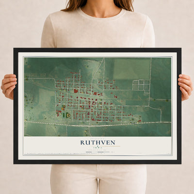 Map of Ruthven, Iowa, 12 x 18 inch print in a black wood frame