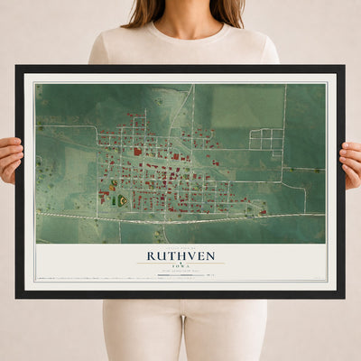 Map of Ruthven, Iowa, 18 x 24 inch print in a black wood frame