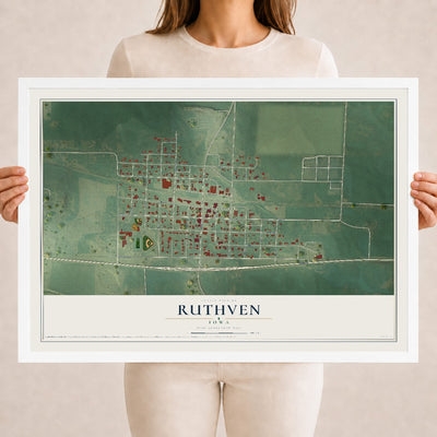 Map of Ruthven, Iowa, 18 x 24 inch print in a white wood frame
