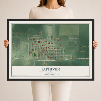 Map of Ruthven, Iowa, 24 x 36 inch print in a black wood frame