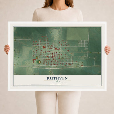 Map of Ruthven, Iowa, 24 x 36 inch print in a white wood frame