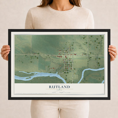 Map of Rutland, Iowa, 12 x 18 inch print in a black wood frame