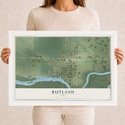 Map of Rutland, Iowa, 12 x 18 inch print in a white wood frame