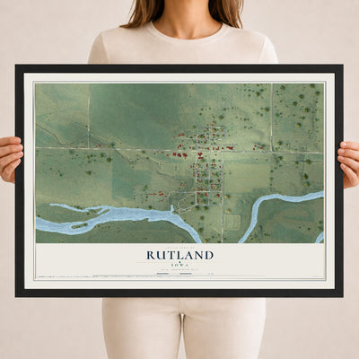 Map of Rutland, Iowa, 18 x 24 inch print in a black wood frame