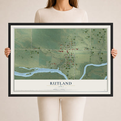 Map of Rutland, Iowa, 24 x 36 inch print in a black wood frame