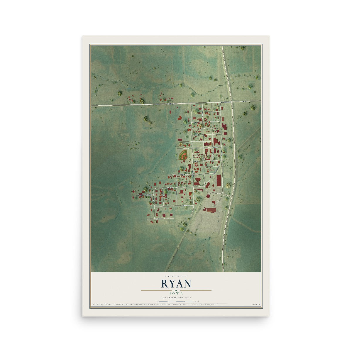 Map of Ryan, Iowa, 12 x 18 inch unframed archival matte print