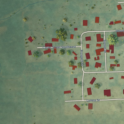 Second close-up of the map of Ryan, Iowa print showing more streets and buildings