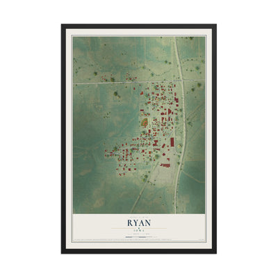 Map of Ryan, Iowa, 12 x 18 inch print in a black wood frame