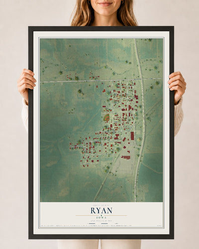 Map of Ryan, Iowa, 24 x 36 inch print in a black wood frame