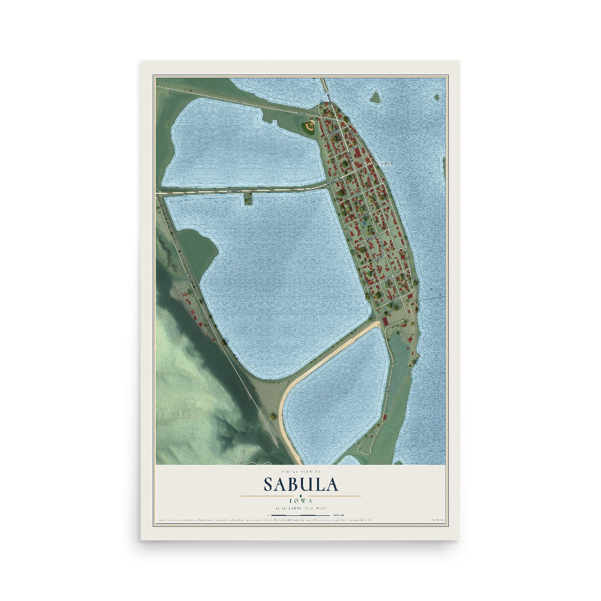 Map of Sabula, Iowa, 12 x 18 inch unframed archival matte print