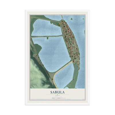 Map of Sabula, Iowa, 12 x 18 inch print in a white wood frame