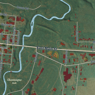 Second close-up of the map of Sac City, Iowa print showing more streets and buildings