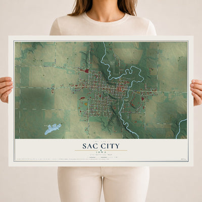 Map of Sac City, Iowa, 18 x 24 inch unframed archival matte print