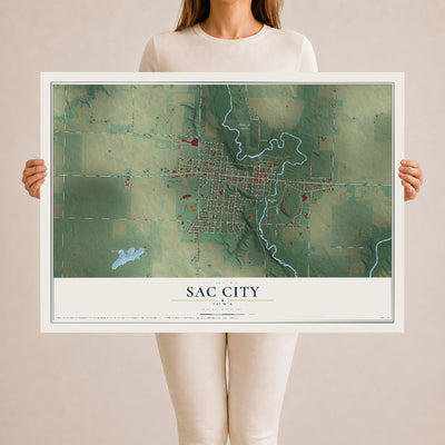 Map of Sac City, Iowa, 24 x 36 inch unframed archival matte print