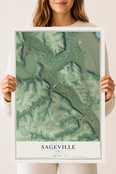 Map of Sageville, Iowa, 18 x 24 inch unframed archival matte print