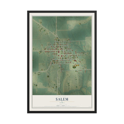 Map of Salem, Iowa, 12 x 18 inch print in a black wood frame