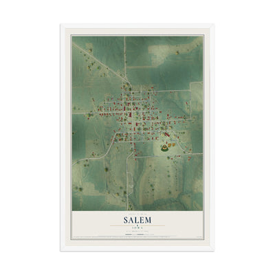Map of Salem, Iowa, 12 x 18 inch print in a white wood frame