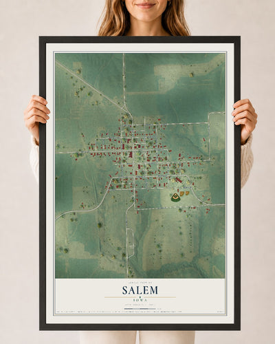 Map of Salem, Iowa, 24 x 36 inch print in a black wood frame