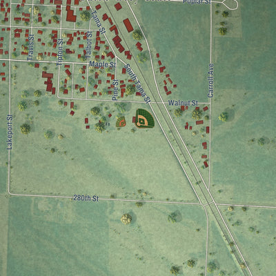 Close-up of the map of Salix, Iowa print showing street and building detail