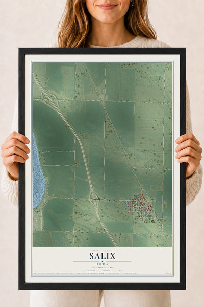 Map of Salix, Iowa, 18 x 24 inch print in a black wood frame
