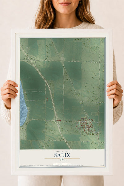 Map of Salix, Iowa, 18 x 24 inch print in a white wood frame
