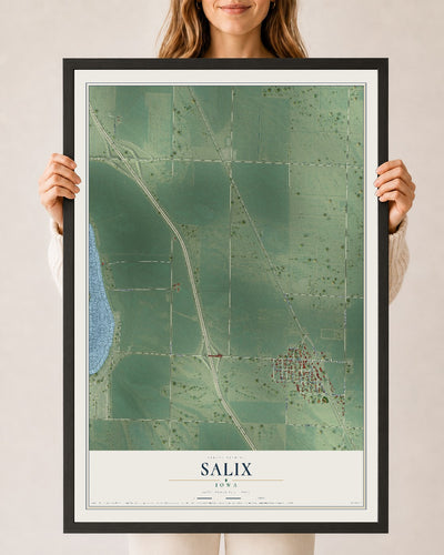 Map of Salix, Iowa, 24 x 36 inch print in a black wood frame
