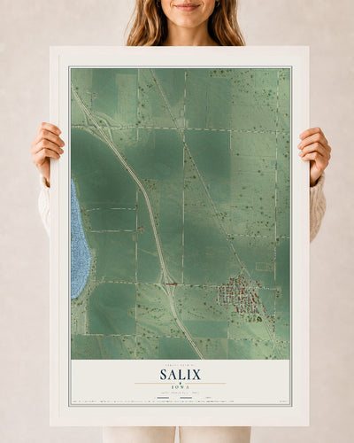 Map of Salix, Iowa, 24 x 36 inch print in a white wood frame