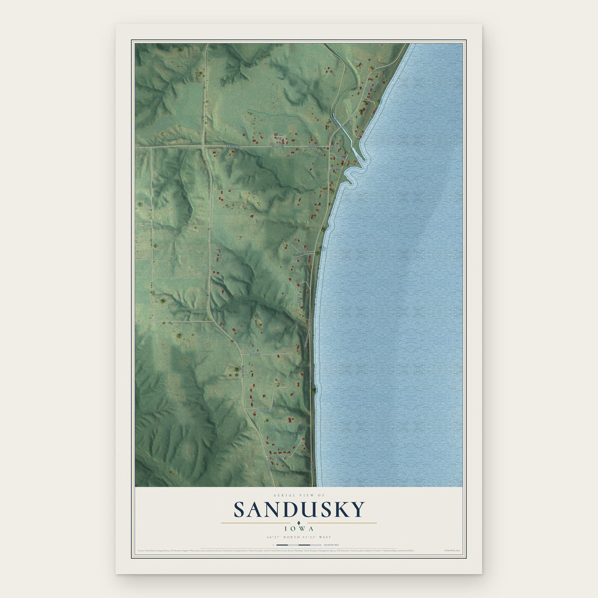 Sandusky, Iowa map print, the full design