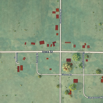 Close-up of the map of Sandyville, Iowa print showing street and building detail