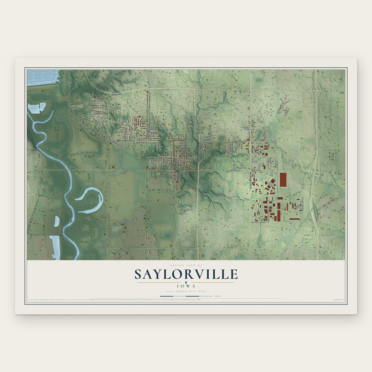Saylorville, Iowa map print, the full design
