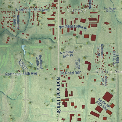 Close-up of the map of Saylorville, Iowa print showing street and building detail