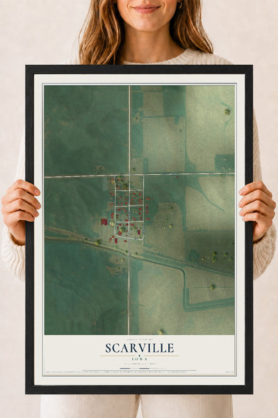 Map of Scarville, Iowa, 18 x 24 inch print in a black wood frame