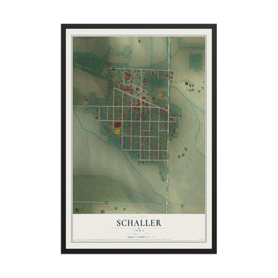 Map of Schaller, Iowa, 12 x 18 inch print in a black wood frame